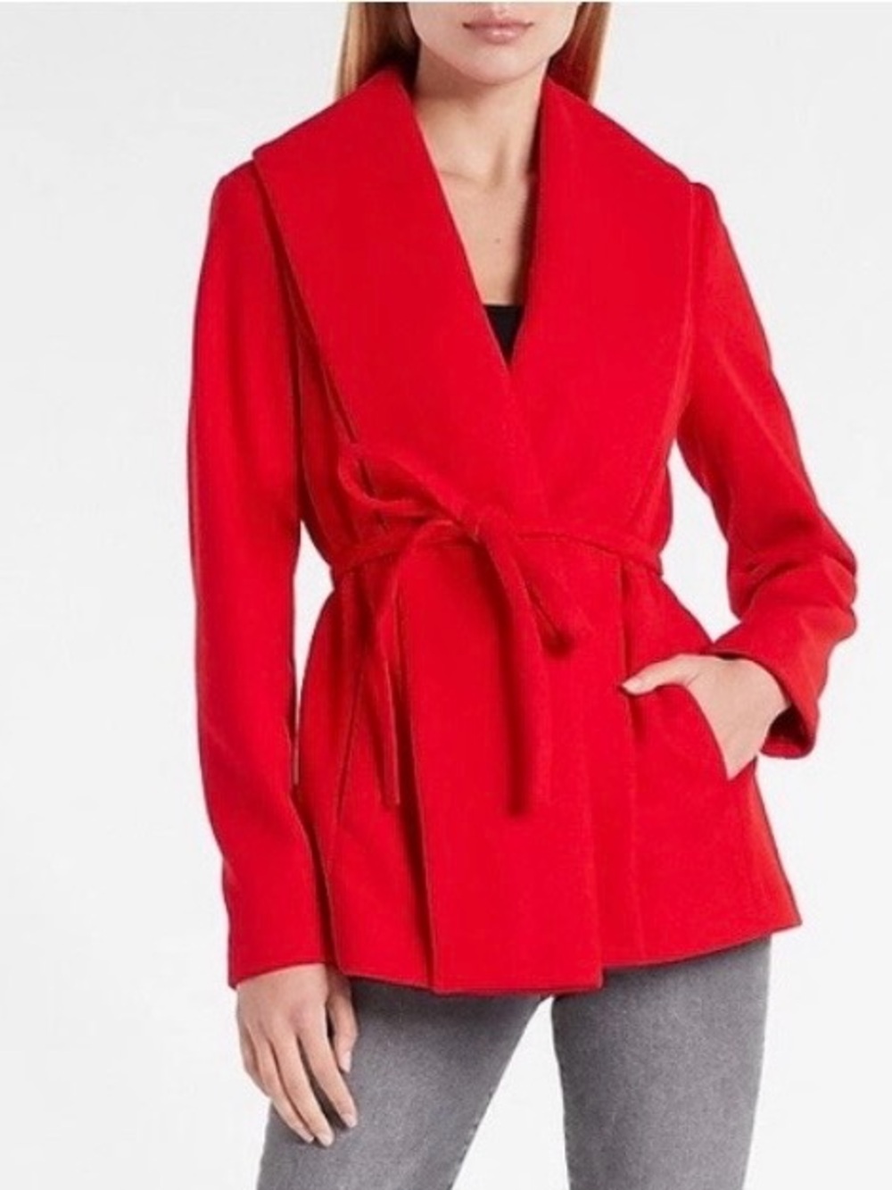 NEW EXPRESS RED BELTED WRAP FRONT COAT SZ MEDIUM NWT